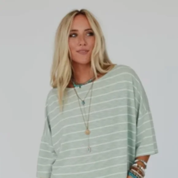 NWT Three Bird Nest Dreamy Daze Striped Sage Green Women's Top - Picture 8 of 16